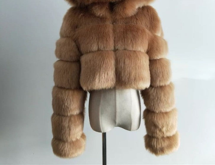 Women's Faux Fur Stitching Long Sleeve Fox Coats