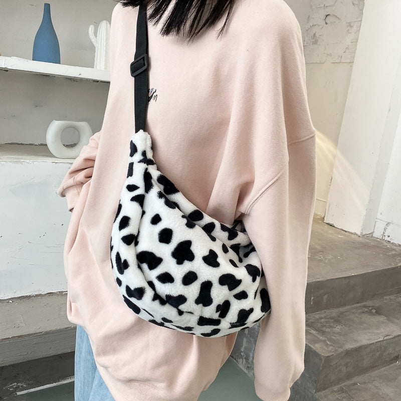 Women's Hot Cow Style Cute Plush Large Shoulder Bags
