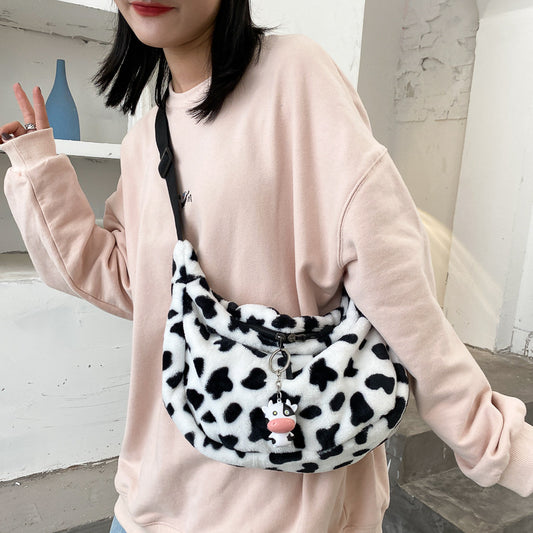 Women's Hot Cow Style Cute Plush Large Shoulder Bags