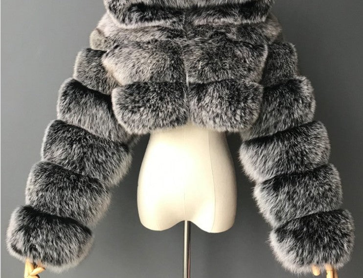 Women's Faux Fur Stitching Long Sleeve Fox Coats