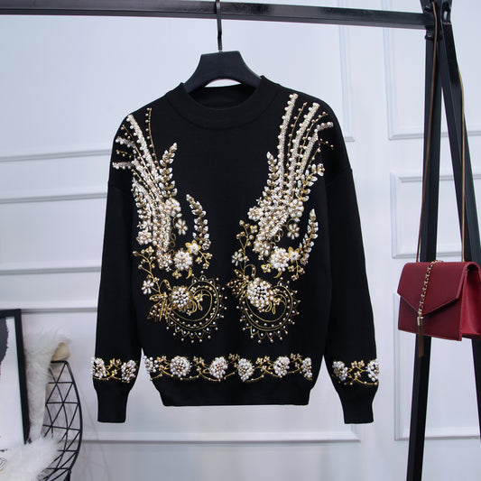Women's Autumn Sequin Bead Long-sleeved Trousers Two-piece Suits
