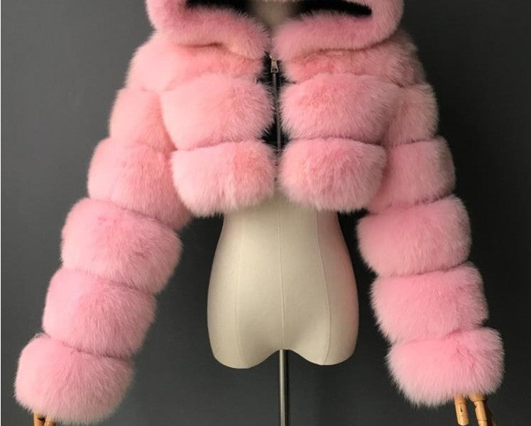 Women's Faux Fur Stitching Long Sleeve Fox Coats