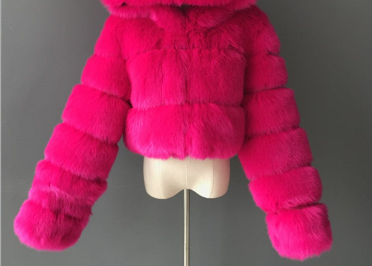 Women's Faux Fur Stitching Long Sleeve Fox Coats