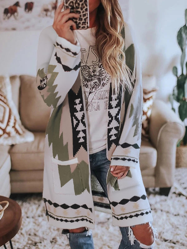 Women's Graceful Creative Long-sleeved Printed Woolen Coats