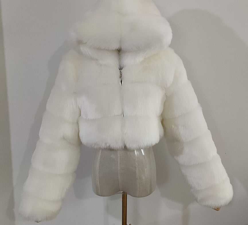 Women's Fur Hooded Faux Imitation Fox Long Coats