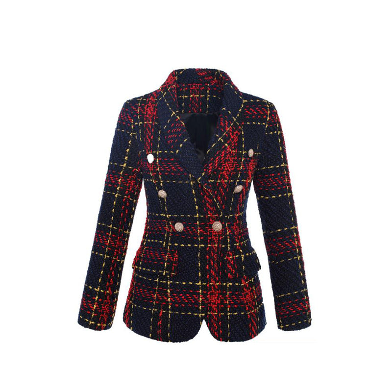 Women's Plaid Commute Slimming Retro Woolen For Jackets
