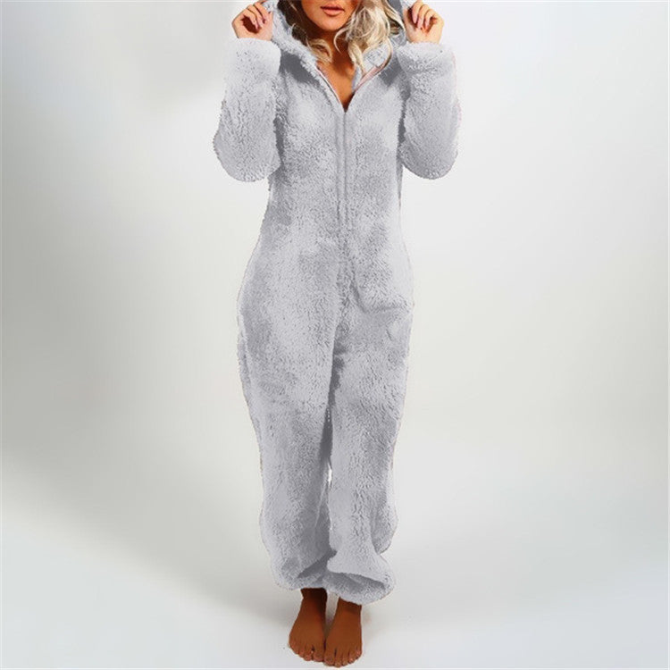 Fleece-lined Thickened Furry Hooded Pajamas Fashion Suits