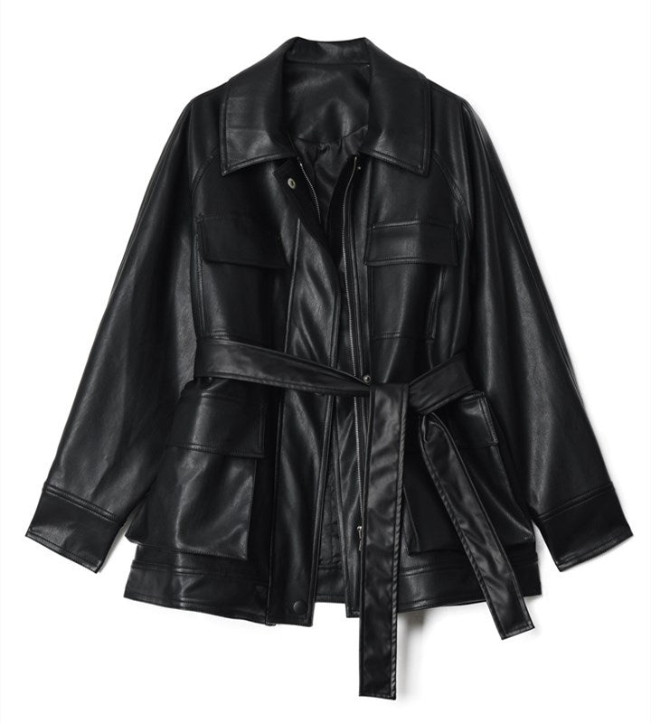 Women's Early Spring Style Loose Retro Belt Jackets