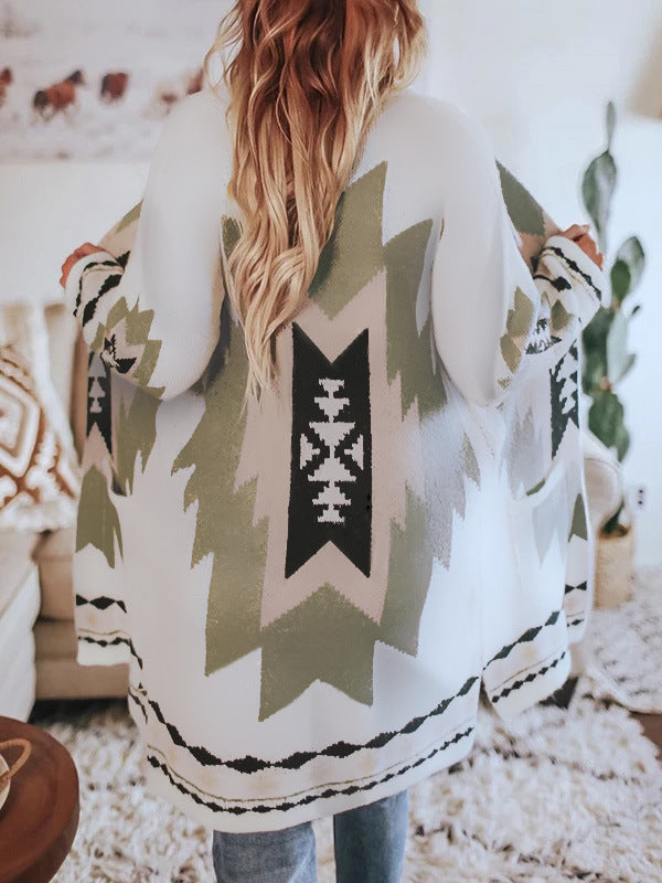 Women's Graceful Creative Long-sleeved Printed Woolen Coats