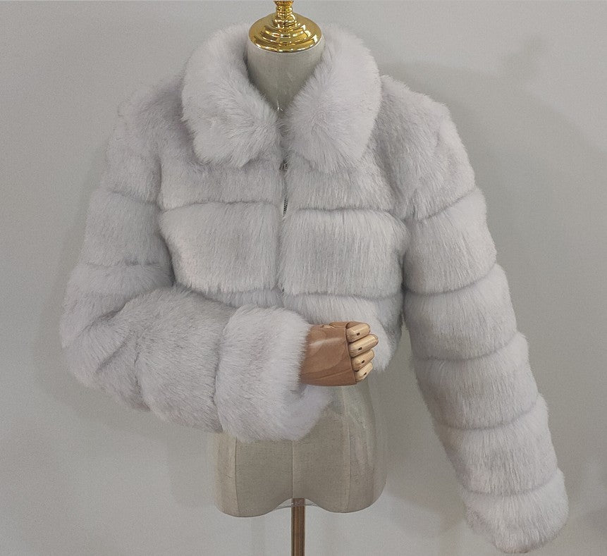 Women's Faux Fur Stitching Long Sleeve Fox Coats