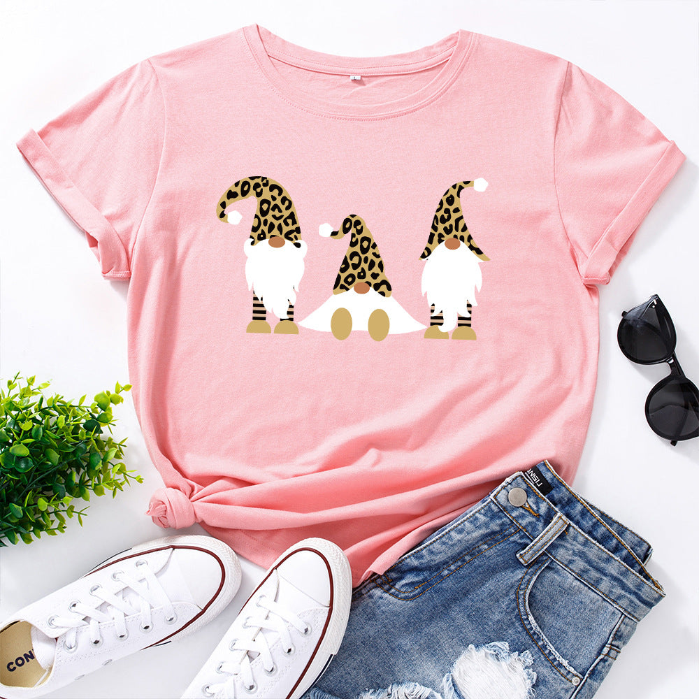 Women's Christmas Cotton Loose Round Neck Sleeve Women's T-shirt