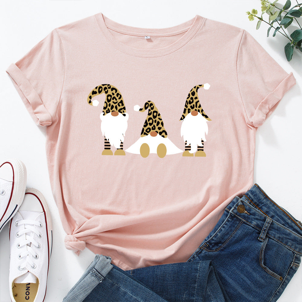 Women's Christmas Cotton Loose Round Neck Sleeve Women's T-shirt