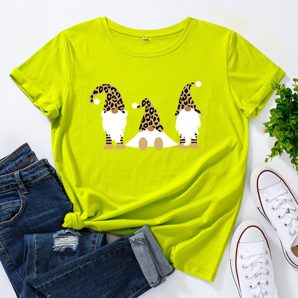 Women's Christmas Cotton Loose Round Neck Sleeve Women's T-shirt