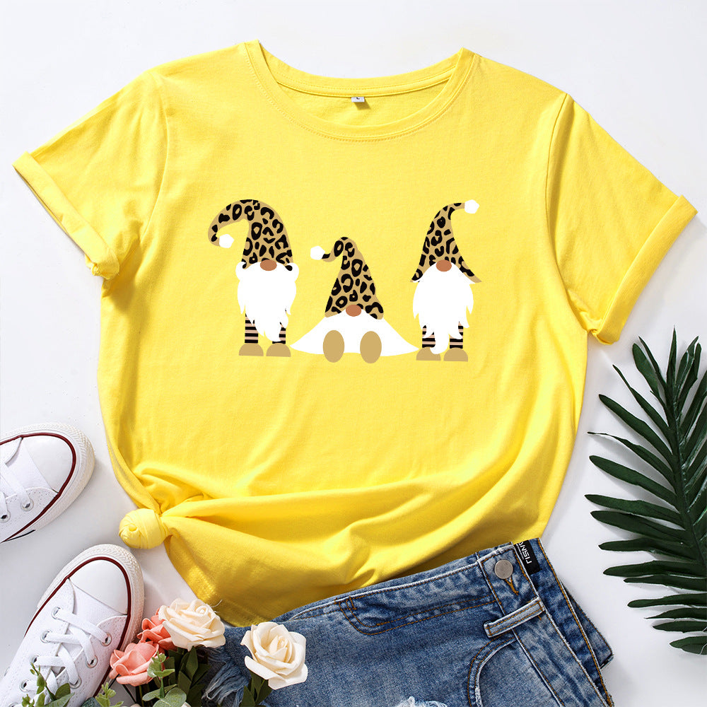 Women's Christmas Cotton Loose Round Neck Sleeve Women's T-shirt
