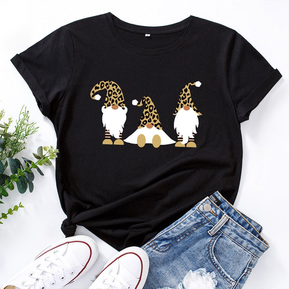 Women's Christmas Cotton Loose Round Neck Sleeve Women's T-shirt