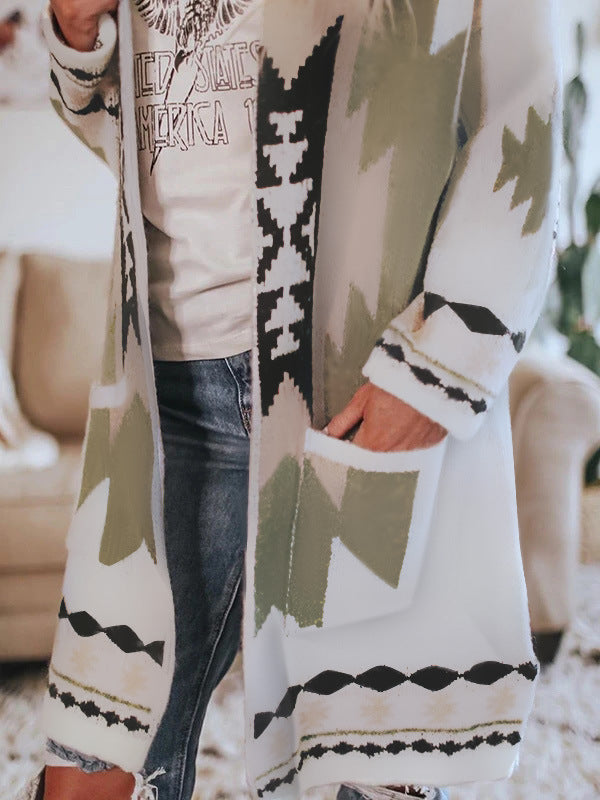 Women's Graceful Creative Long-sleeved Printed Woolen Coats