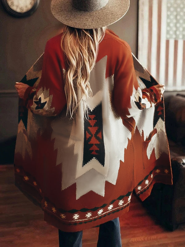 Women's Graceful Creative Long-sleeved Printed Woolen Coats