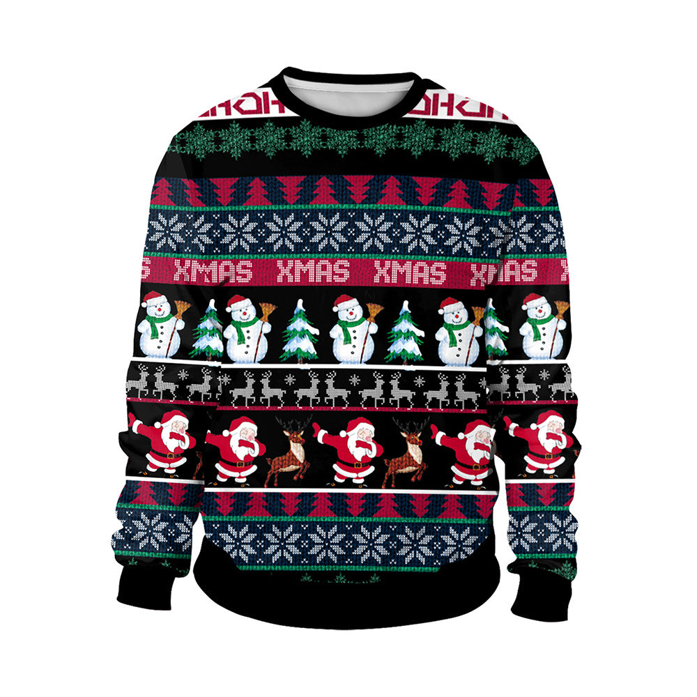 Party Digital Printed Round Neck Long Women's Sweater, Sweater