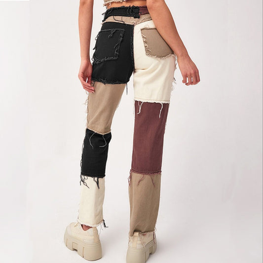 Women's Summer Trendy High Waist Straight Stitching Jeans