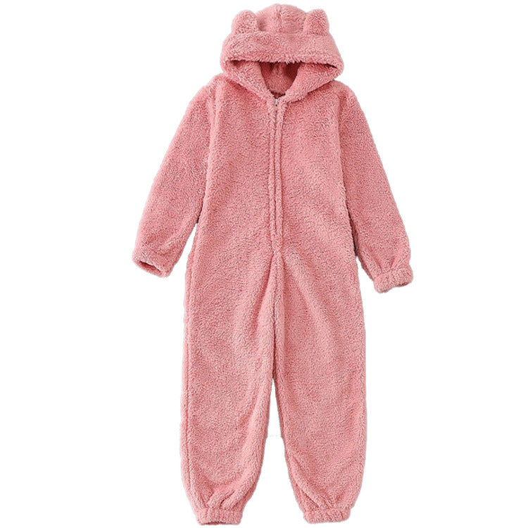 Fleece-lined Thickened Furry Hooded Pajamas Fashion Suits