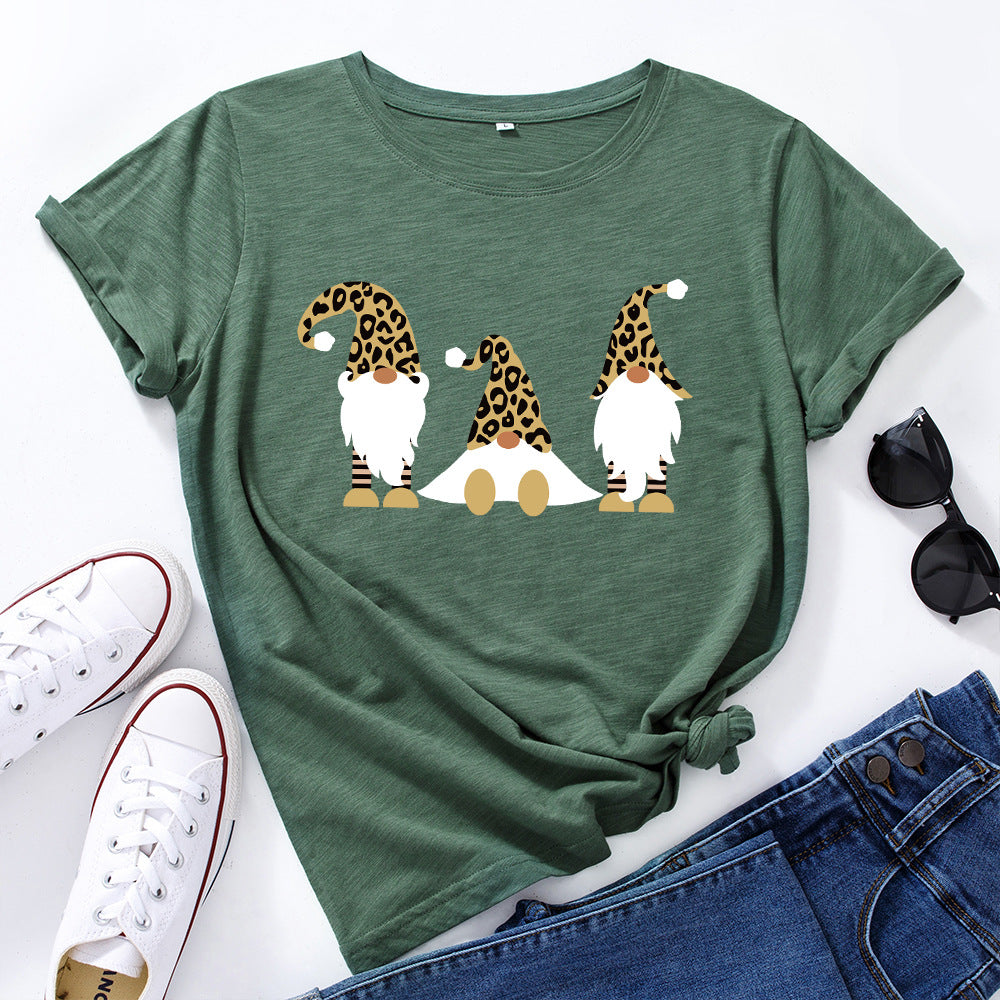 Women's Christmas Cotton Loose Round Neck Sleeve Women's T-shirt