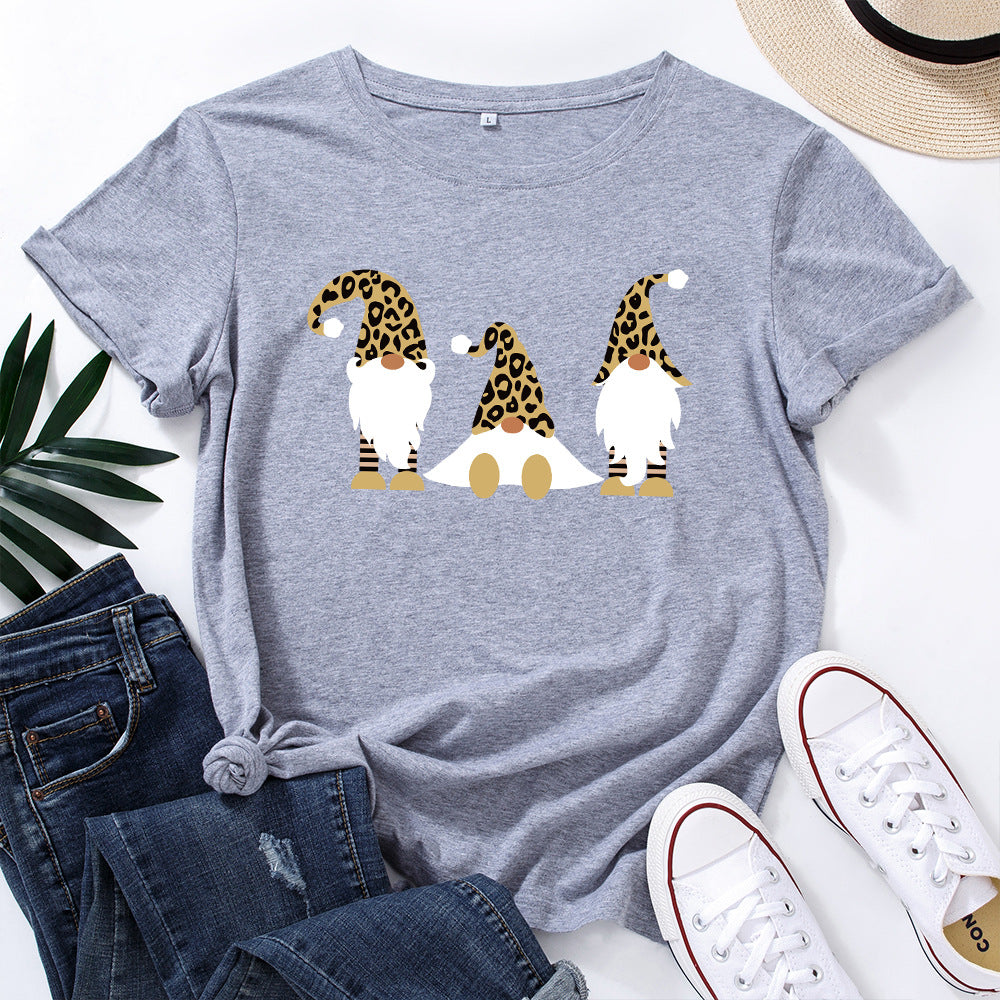 Women's Christmas Cotton Loose Round Neck Sleeve Women's T-shirt