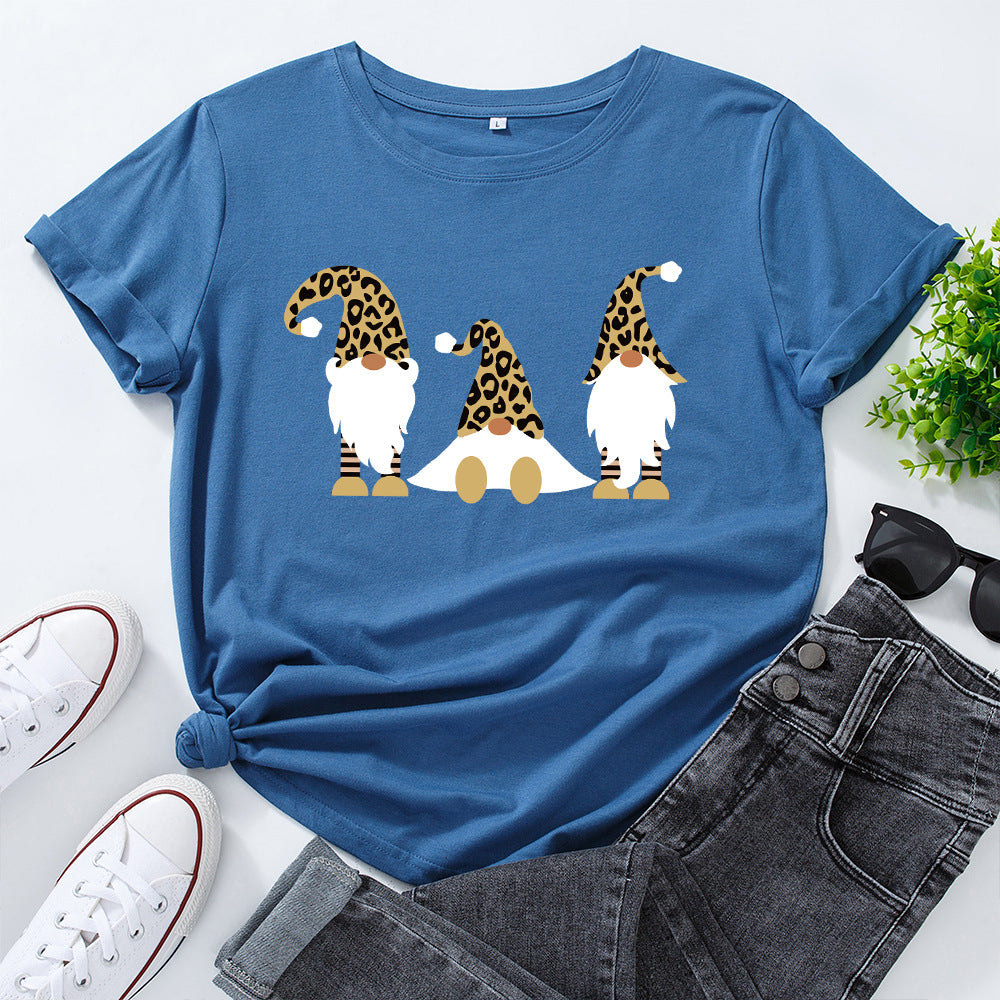 Women's Christmas Cotton Loose Round Neck Sleeve Women's T-shirt