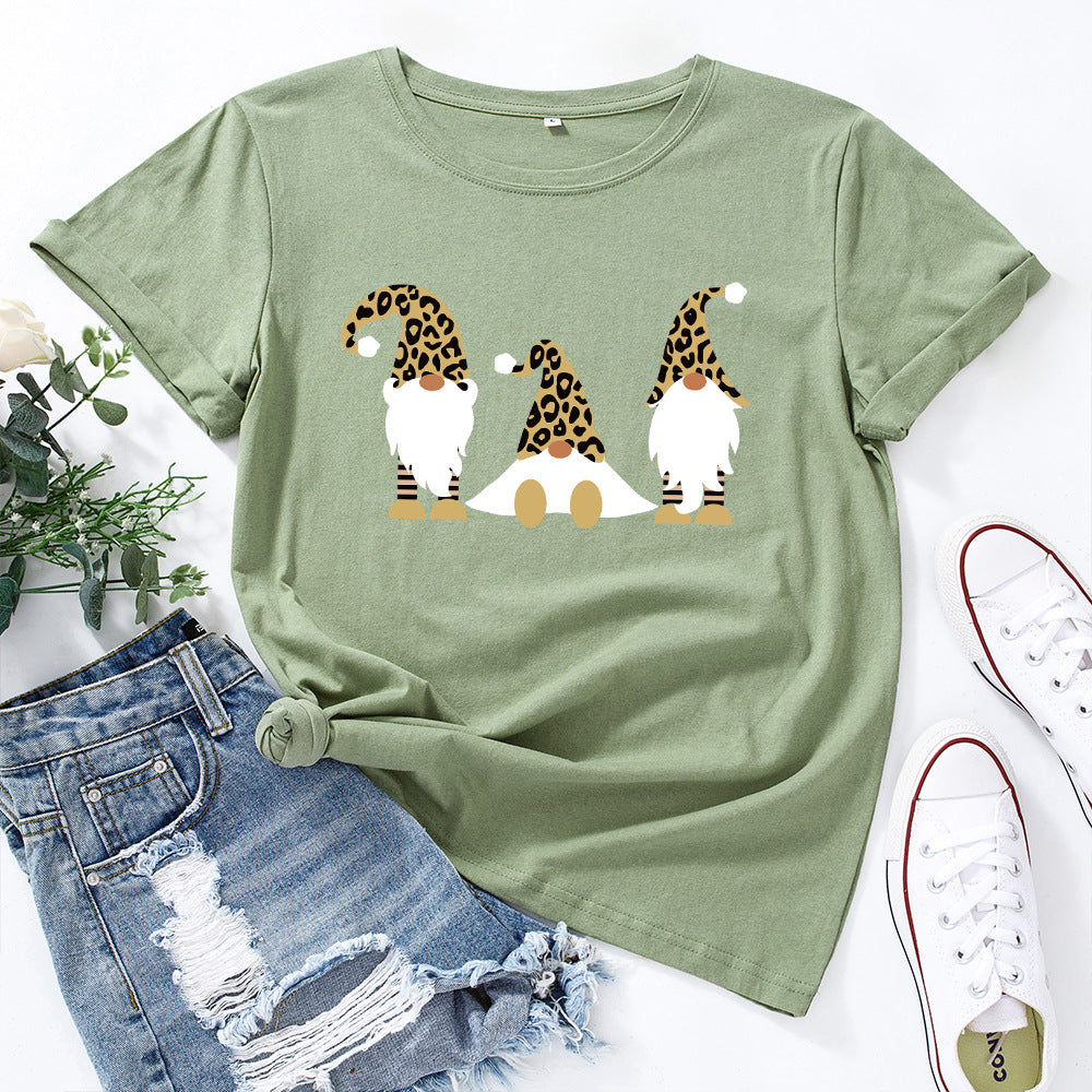 Women's Christmas Cotton Loose Round Neck Sleeve Women's T-shirt