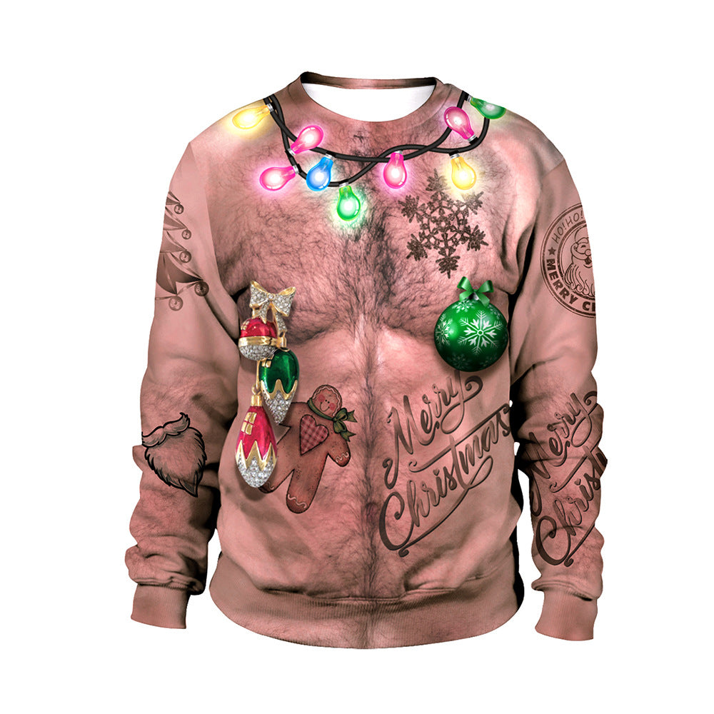 Festival Spoof Sexy Navel Hair Digital Printed Women's Sweater, Sweater