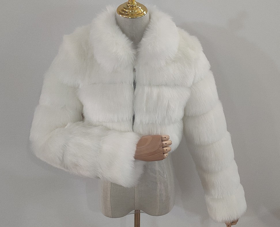 Women's Faux Fur Stitching Long Sleeve Fox Coats