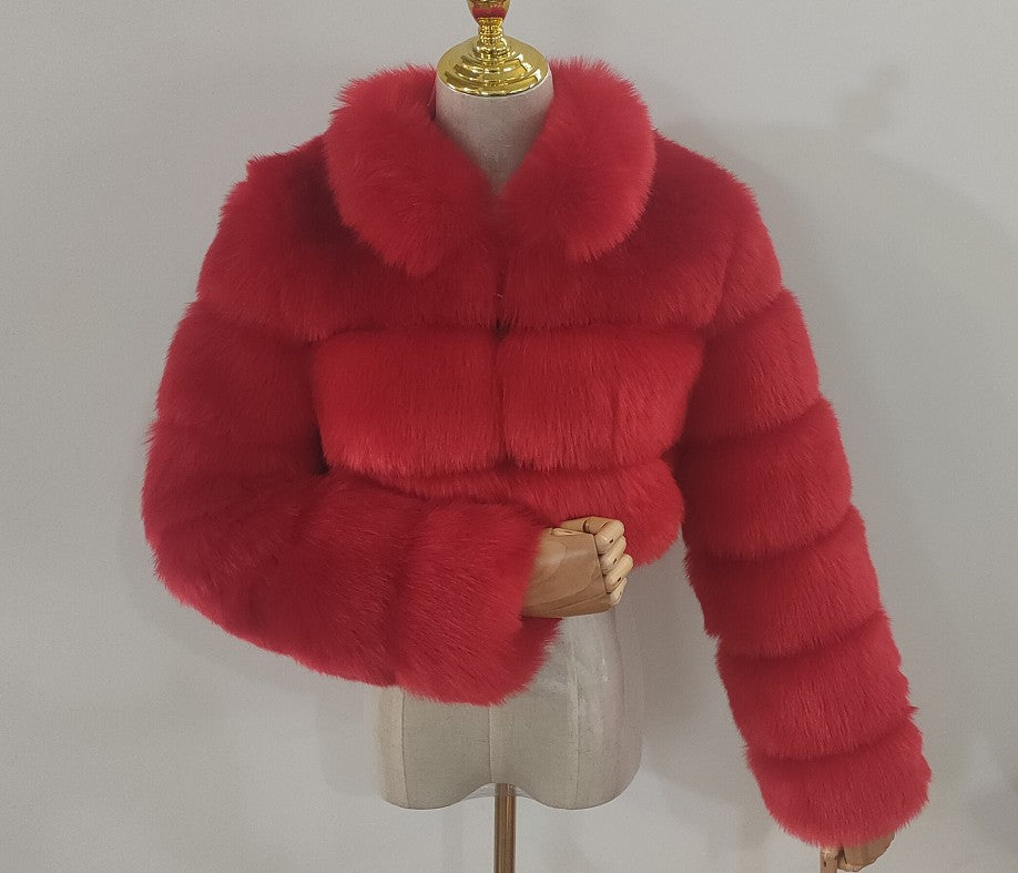 Women's Faux Fur Stitching Long Sleeve Fox Coats
