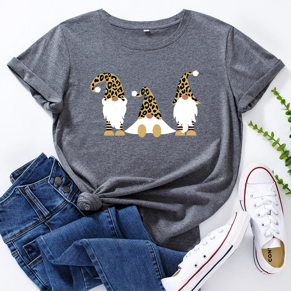 Women's Christmas Cotton Loose Round Neck Sleeve Women's T-shirt