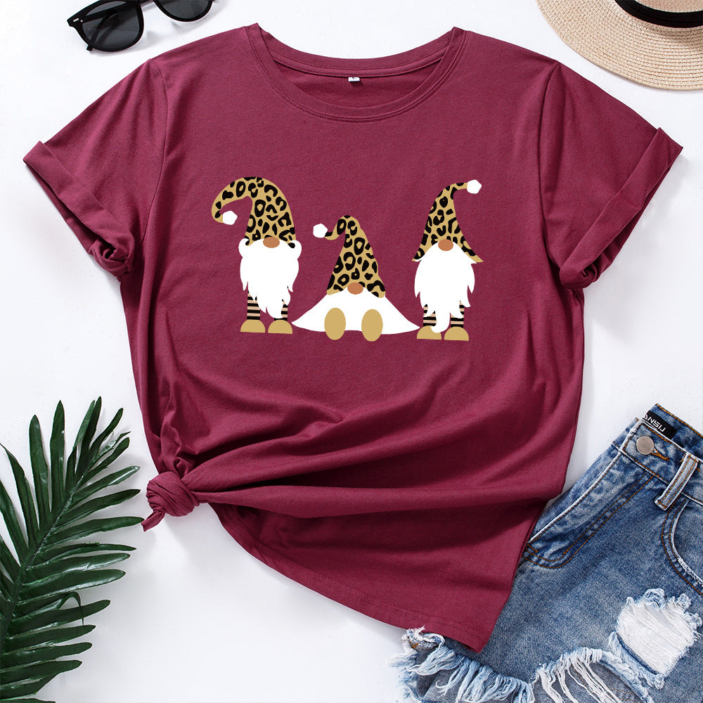 Women's Christmas Cotton Loose Round Neck Sleeve Women's T-shirt