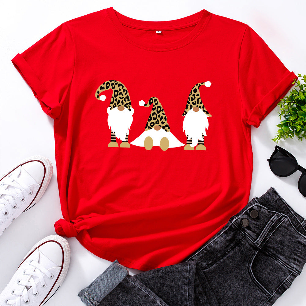 Women's Christmas Cotton Loose Round Neck Sleeve Women's T-shirt