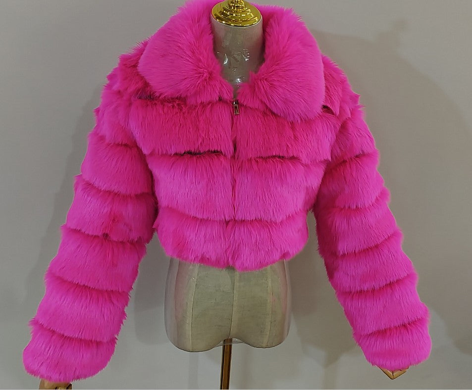 Women's Fur Imitation Fox Stitching Lapel Long Coats