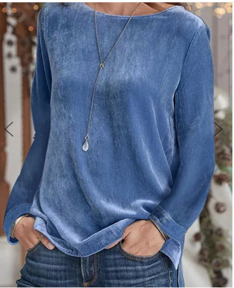 Solid Color Veet Round Neck Pullover Women's Sweater, Sweater