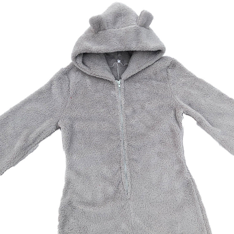 Fleece-lined Thickened Furry Hooded Pajamas Fashion Suits