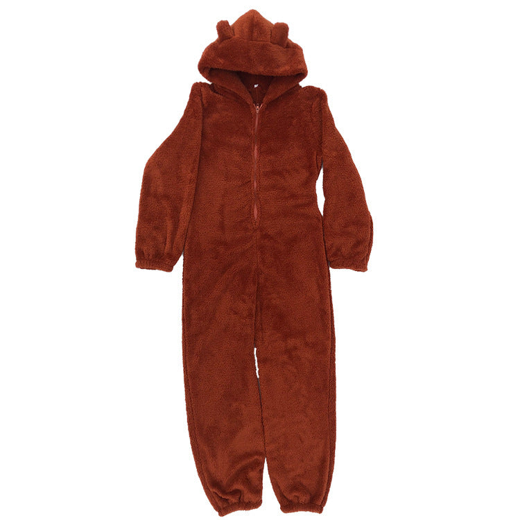 Fleece-lined Thickened Furry Hooded Pajamas Fashion Suits