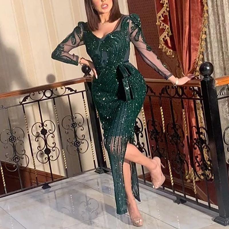 Women's Fashion Wear Dress Gold Long Sleeve Wedding Dresses