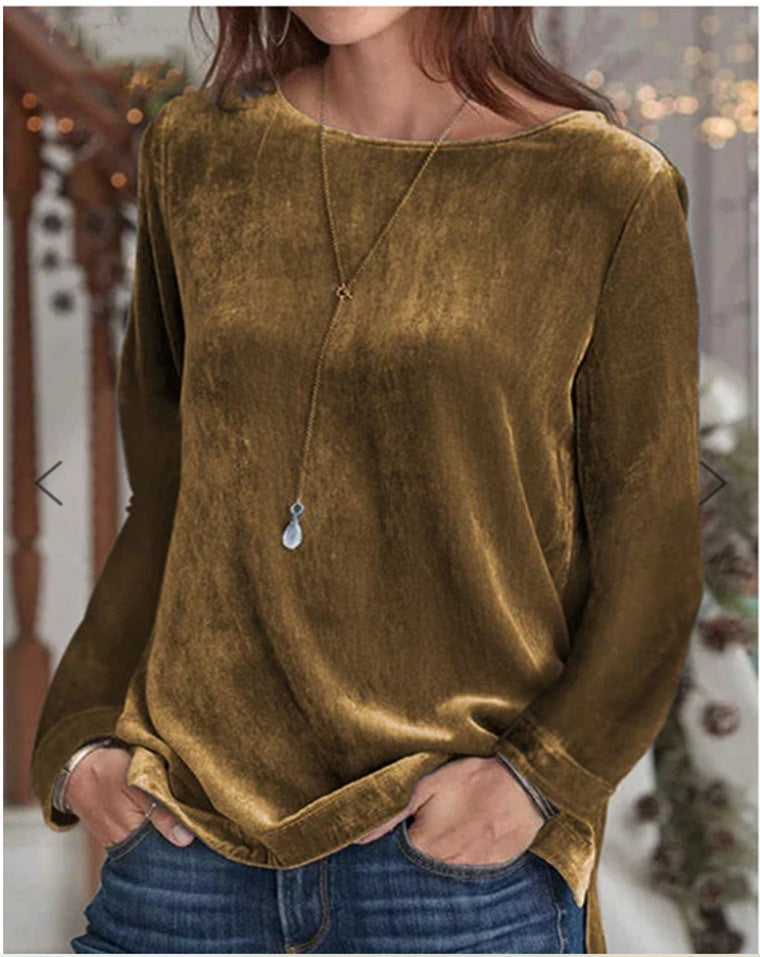 Solid Color Veet Round Neck Pullover Women's Sweater, Sweater