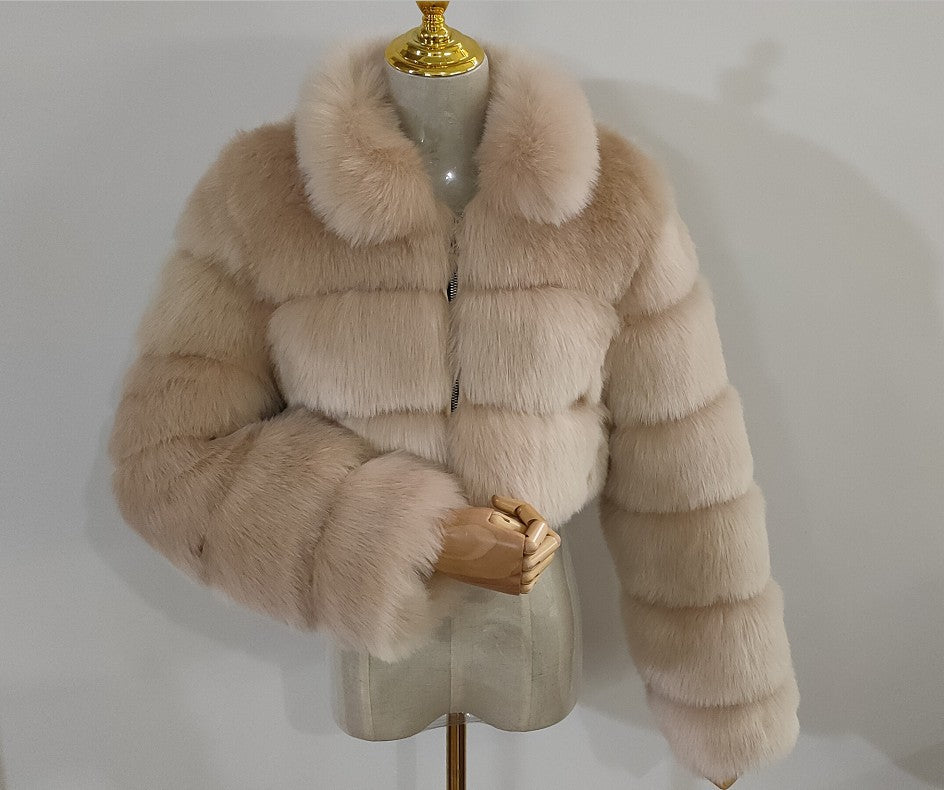 Women's Faux Fur Stitching Long Sleeve Fox Coats
