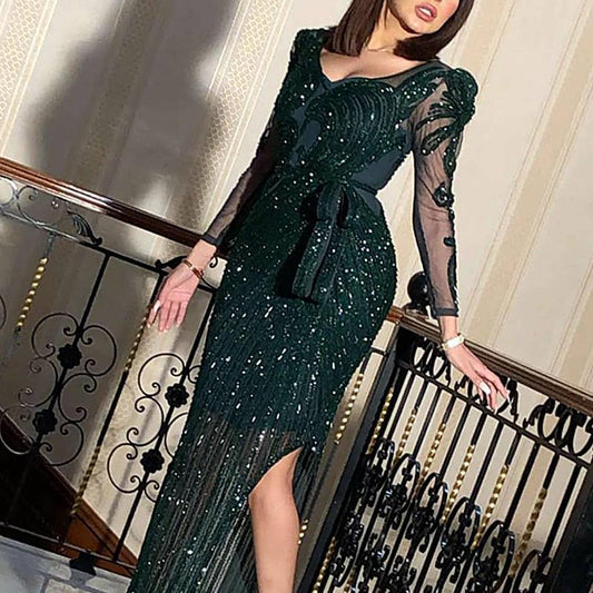 Women's Fashion Wear Dress Gold Long Sleeve Wedding Dresses