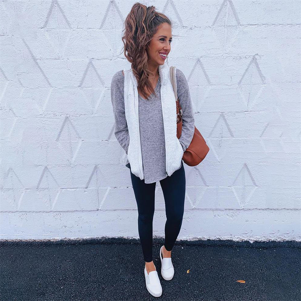 Slouchy Pretty Women's Pocket Zipper Plush Coats