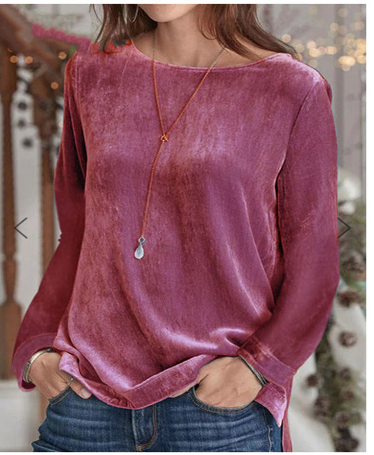 Solid Color Veet Round Neck Pullover Women's Sweater, Sweater