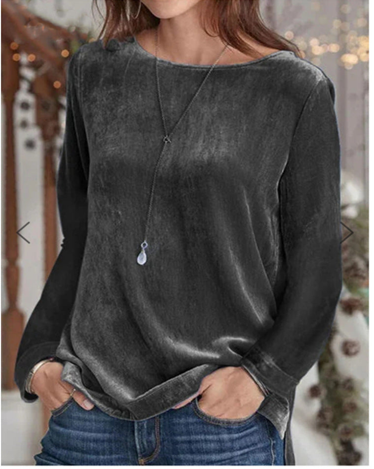 Solid Color Veet Round Neck Pullover Women's Sweater, Sweater