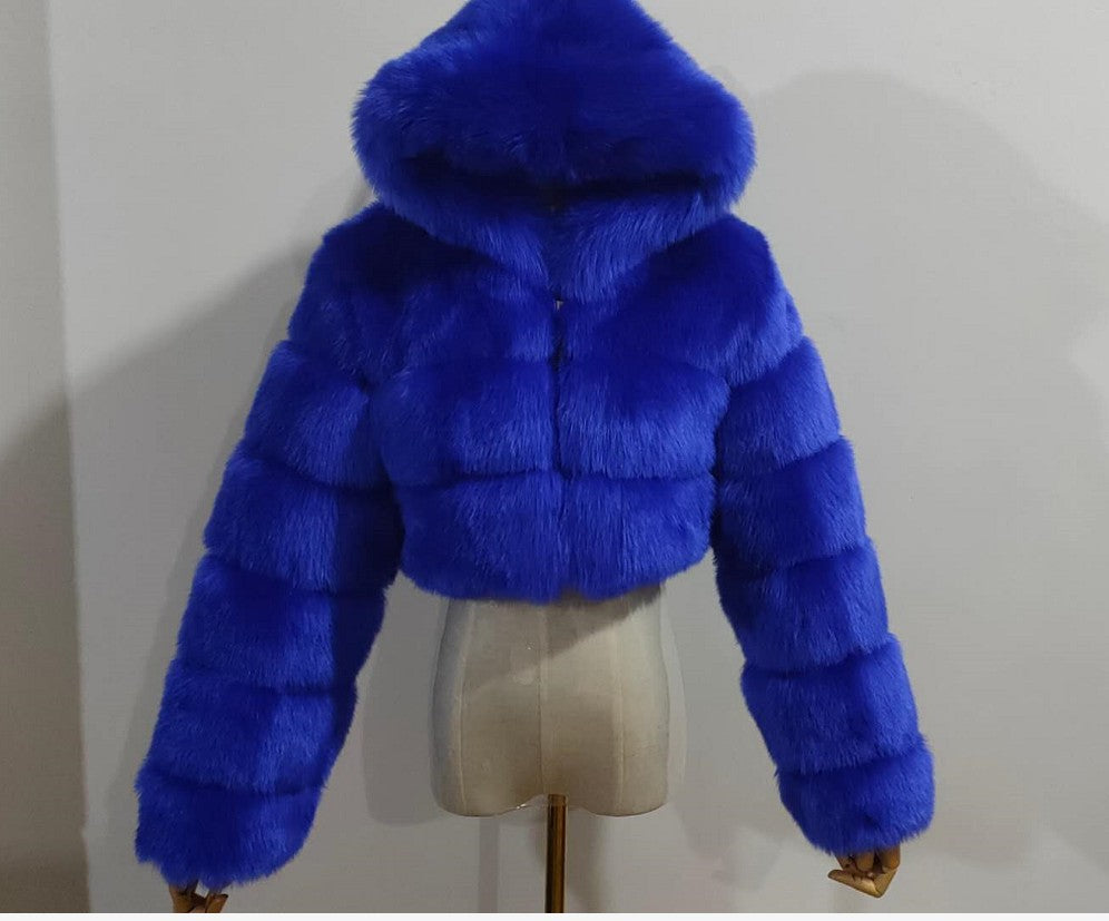 Women's Fur Hooded Faux Imitation Fox Long Coats