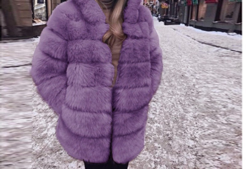 Women's Fur Mid-length Stand Collar Artificial Fox Coats