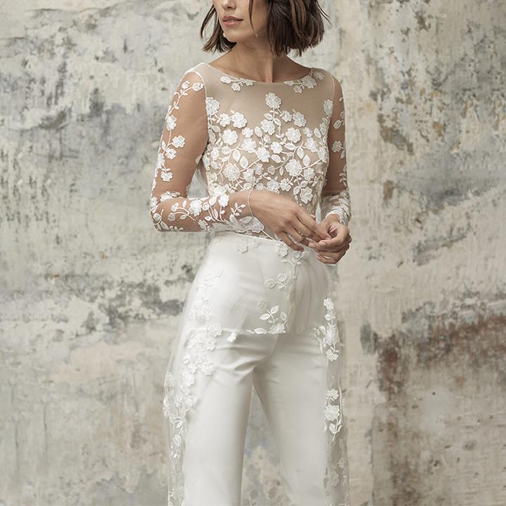 Women's Long Sleeve Lace Trench Fake Two Pants