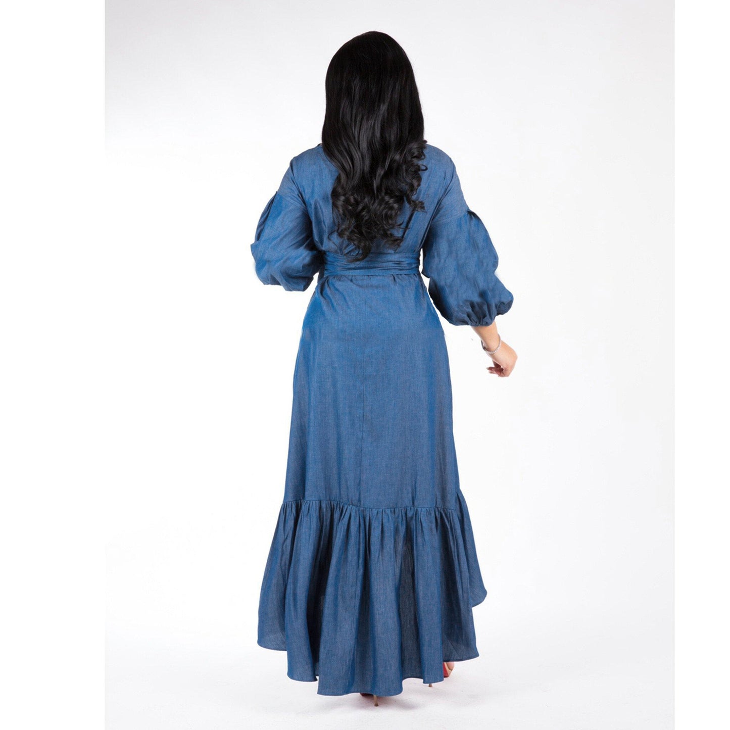 Women's Ruffled Lantern Sleeves Denim Dress Dresses