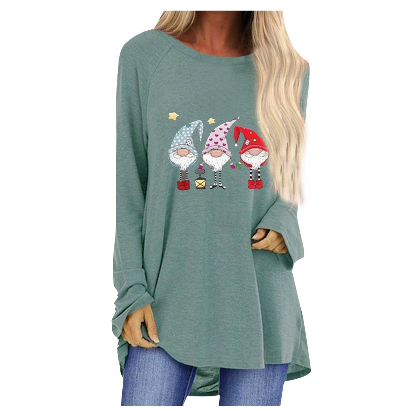 Women's Autumn Santa Claus Printed Loose Round Neck Women's T-shirt